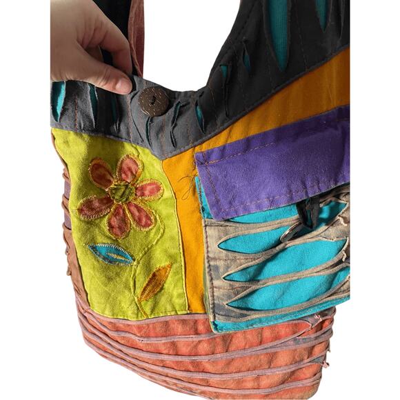 Patchwork Razor Cut Hippie Bohemian Earthtone Shoulder Sling Free Spirit Western - Picture 2 of 7